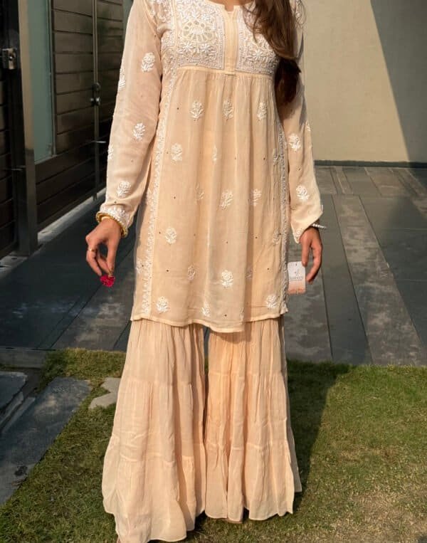 georgette shirt kurta peach mukaish 2