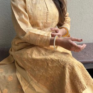 mustard yellow heavy work kurta 2