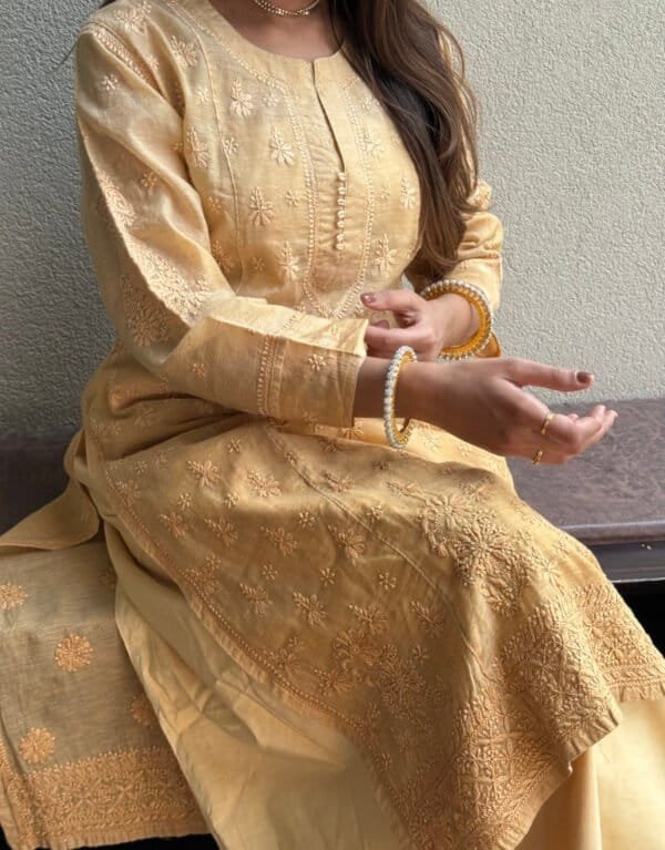 mustard yellow heavy work kurta 2