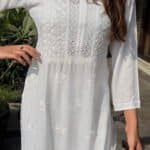 Chikankari Kurta - Rayon, White with Lace Detailing