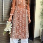 Chikankari Kurta - Banarasi, Brown