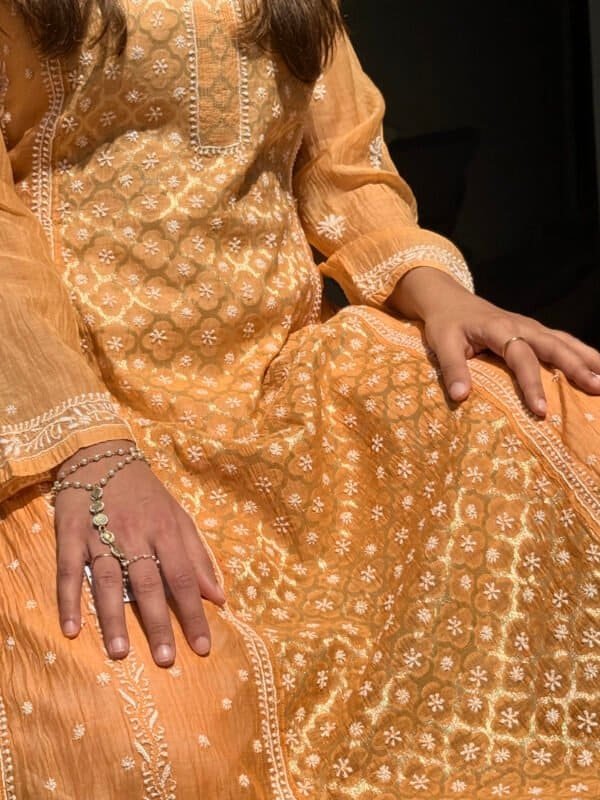 a line chikankari kurta marigold white thread 3