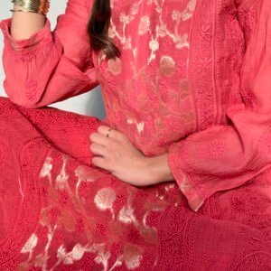a line chikankari kurta red 3