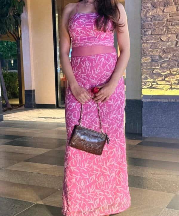 chikankari long dress pink 1