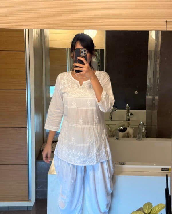 cotton white short kurta 2