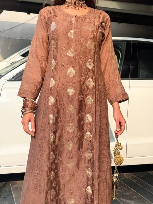 kali chikankari kurta brown 1