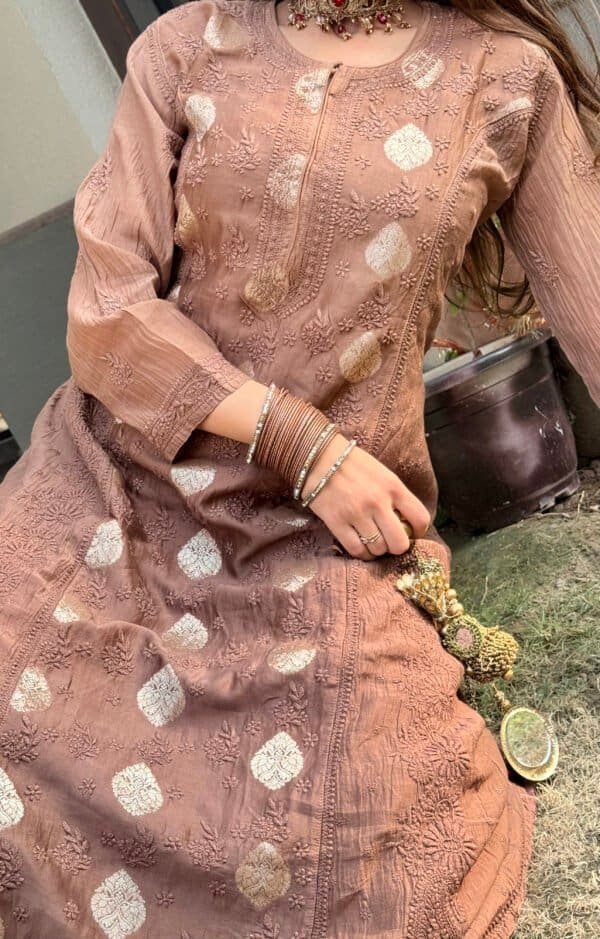 kali chikankari kurta brown 2