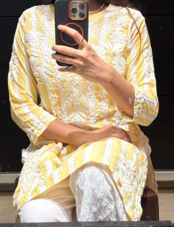 khadi cotton yellow stripe kurta 3