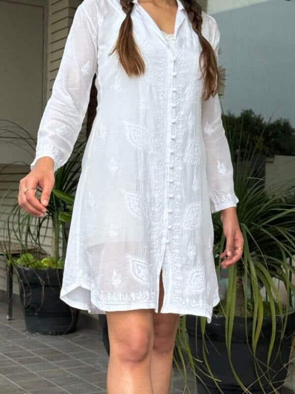 muslin white short kurta 1