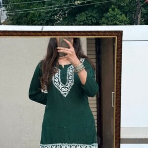rayon short kurta green 2