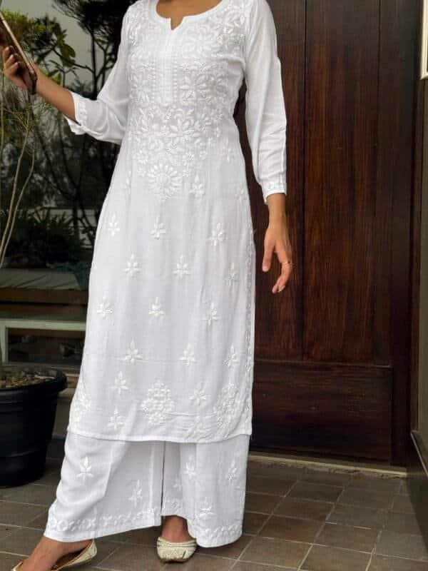 rayon white kurta set